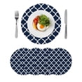 thumbnail image 1 of Navy Blue Morocco Pattern Round 13 Inch Placemats Set of 4, White Moroccan Geometric Art HeatResistant Non Slip Place Mats for Dining Table, Wipeable Braided Kitchen Table Mats for Housewarming, 1 of 9