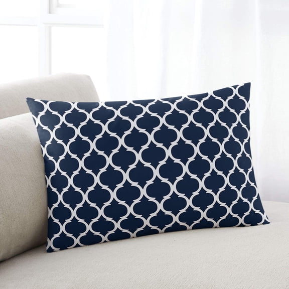 Navy Blue Morocco Pattern Throw Pillow Covers, White Moroccan Geometric Art Soft Breathable Pillow Cases with Invisible Zipper for Sleeping, Standard Pillowcases for Couch Bed Sofa Chair 20x26 Inches