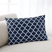 Navy Blue Morocco Pattern Throw Pillow Covers, White Moroccan Geometric Art Soft Breathable Pillow Cases with Zipper for Sleeping, Queen Size Pillowcases for Couch Bed Sofa Chair 20x30 Inches