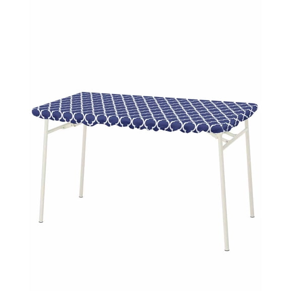 Navy Blue Morocco Rectangle Tablecloth, Waterproof Elastic Fitted Table Covers for 8 Foot Tables, 32x96inch Decorative Tablecloths for Picnic, Camping, Outdoor, Modern Farmhouse Geometric Textured