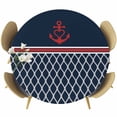 thumbnail image 1 of Navy Blue Morocco Round Tablecloth, Fitted Table Cover with Elastic for 36"-44" Round Tables, Red Ocean Nautical Anchor Stripe Table Cloth Outdoor Indoor Dinning Party Waterproof Tablecloths, 1 of 7