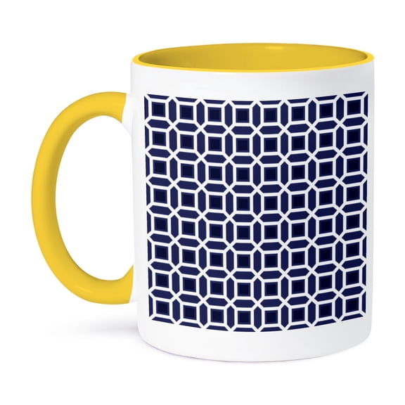 3dRose, Navy Blue Mosaic Tile Pattern, 11oz Two-Tone Yellow Mug