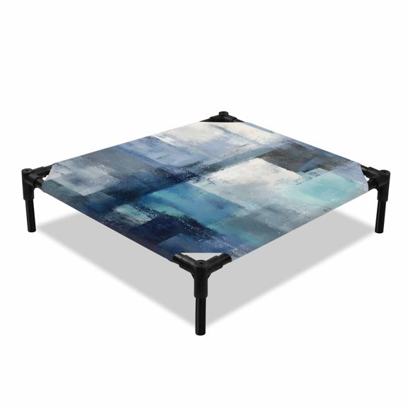 Navy Blue Mottled Elevated Dog Bed, Abstract Dark Blue Mottled Texture Cooling Breathable Outdoor Raised Dog Cot Bed with Metal Frame Non-Slip Feet for Small Dog 20x20in
