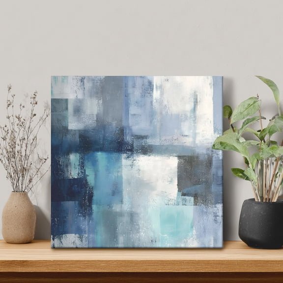Navy Blue Mottled Framed Canvas Wall Art, Abstract Dark Blue Mottled Texture Wall Art Painting for Living Room Bedroom Home Decor, 12”x12”, Office Artwork Print