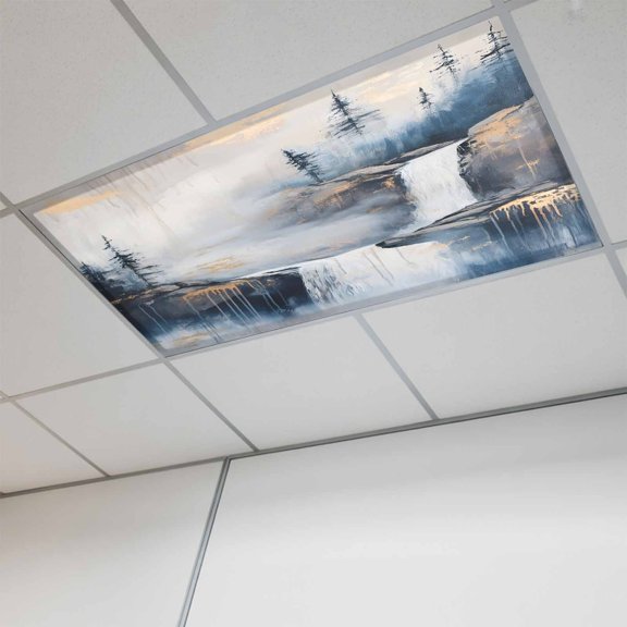 Navy Blue Mountain Magnetic Fluorescent Light Covers for Ceiling Lights 2 x 4 Feet, Vintage Abstract Art Office Classroom Kitchen Drop Ceiling Light Covers Lighting Filters Shade Panel 1 Pack