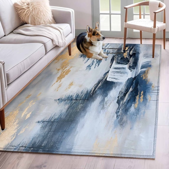 Navy Blue Mountain Runner Rug 2.7x5 FT, Non Slip Entryway Carpet, Modern Abstract Art Tree Washable Soft Floor Carpet Entrance Mat Non-Shedding Throw Rug for Hallway Laundry Room Bedside