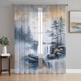 thumbnail image 1 of Navy Blue Mountain Semi Sheer Window Curtains 72 Inches Long, Modern Abstract Art Tree Rod Pocket Voile Silky Chiffon Curtain Light Filtering Drapes for Living Room, Kitchen, 52"x72", 2 Panels, 1 of 9