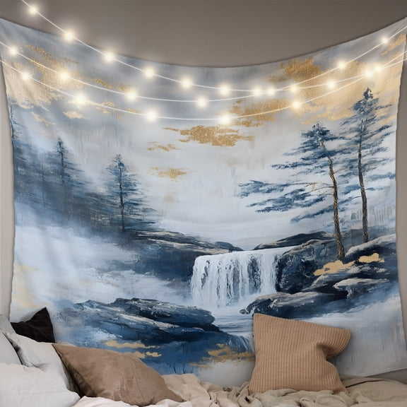 Navy Blue Mountain Small Tapestry for Bedroom Wall Hanging Tapestry, Modern Abstract Art Tree Ceiling Backdrop Tapestries Poster Blanket Wall Decor for Teens Room Living Room Dorm 23" x 28"