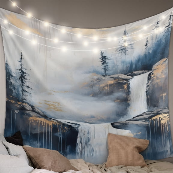 Navy Blue Mountain Tapestry for Bedroom Wall Hanging Tapestry, Vintage Abstract Art Ceiling Backdrop Tapestries Poster Blanket Wall Decor for Teens Room Living Room Dorm 55" x 73"