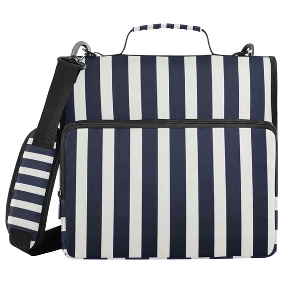 Navy Blue Narrow Vertical Stripes Binder Bag with Shoulder Strap 3 Ring Zipper Binder File Folder Document Storage