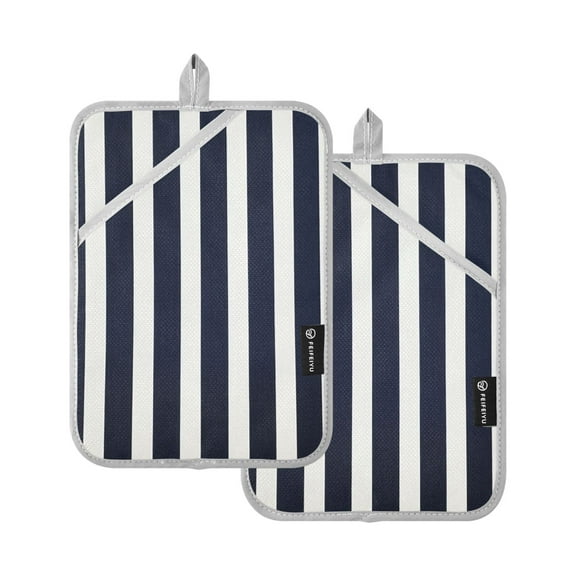Navy Blue Narrow Vertical Stripes Potholders Heat Resistant Pot Holder Set of 2 Oven Hot Pads with Pocket