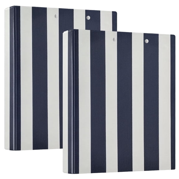 Navy Blue Narrow Vertical Stripes Round Ring Binder 3 Rings 1.5" Capacity File Storage for A4 Size 2 Pack