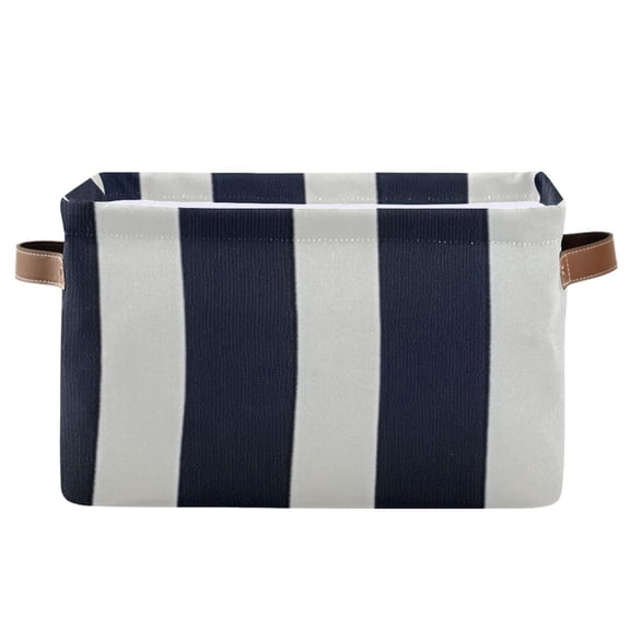 Navy Blue Narrow Vertical Stripes Square Storage Bins with Handles Collapsible Containing Box 1 Pack