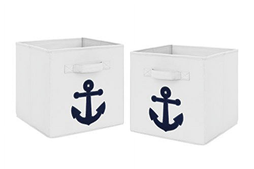 Navy Blue Nautical Anchor Foldable Fabric Storage Cube Bins Boxes Organizer Toys Kids Baby