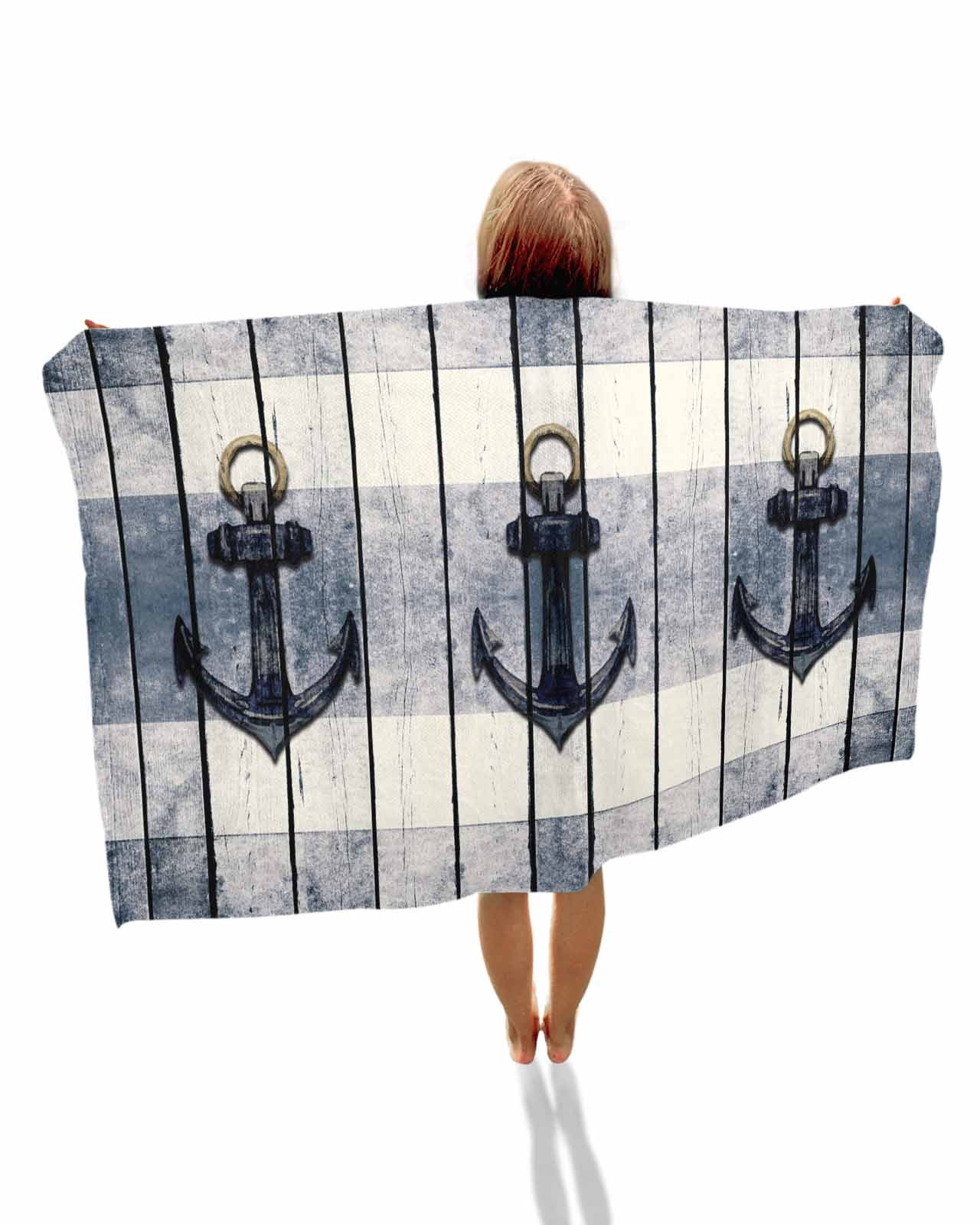 Navy Blue Nautical Beach Towels Oversized Super Absorbent, Coastal Blue Striped Vintage Lightweight Bath Towel Quick Dry Sets For Bathroom/Pool/Rv Camping/Beach Play/Gym Room/Picnic 30"x60"