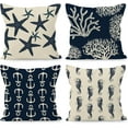 thumbnail image 1 of Navy Blue Nautical Ocean Starfish Coral Seahorse Anchor Throw Pillow Covers, Ocean Nautical Gifts, Sea Animal Pillow Cases 18 x 18 Inch Home Ship Sofa Decor Set of 4, 1 of 6