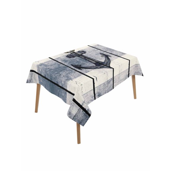 Navy Blue Nautical Rectangle Tablecloth, Coastal Blue Striped Vintage Waterproof & StainResistant Tablecloth, Washable Oil-proof Table Cover for Dining/Party/Wedding/Camping/Buffet 52x70 In