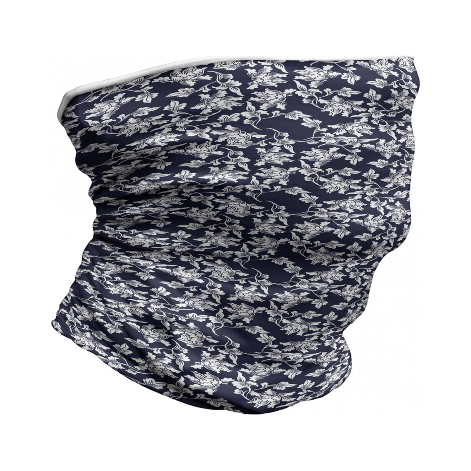 Navy Blue Neck Gaiter, Floral Botanic Design, Unisex, Dark Blue White, by Ambesonne