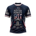 thumbnail image 1 of Navy Blue Never Forget 9/11 25th Anniversary Memorial Shirt – Patriotic Tee with Flying Plane, Twin Towers & USA Flag Design Gray L, 1 of 3