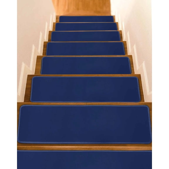 Navy Blue Non-Slip Stair Treads for Wooden Steps, 15 Pack-8x30in Carpet Stair Mats with Adhesive Backing, Noise-Reducing Step Covers for Indoor Stairs, Easy to Install & Residue-Free