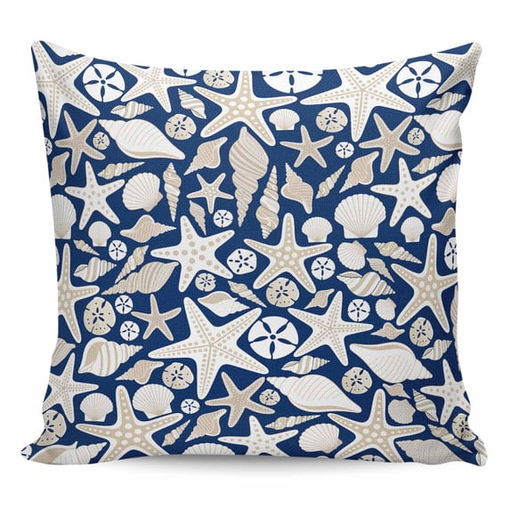 Navy Blue Ocean Pillow Covers 26x26 Inch Decorative Throw Pillow Cover, Coastal Starfish Shell Conch Shell Sofa Pillowcases Accent Cushion Case Home Decor Bedroom Living Room