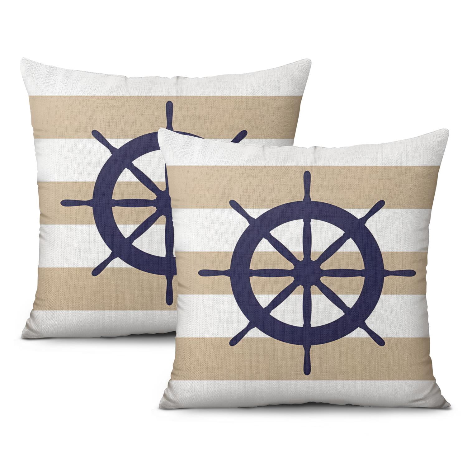 Navy Blue Ocean Starfish Coral Anchor Pillow Covers 20x20, Throw Pillow Cases 2 Pack, Sea Animal Cushion Cases for Bed Sofa Home Car Bedroom, Nautical Gifts