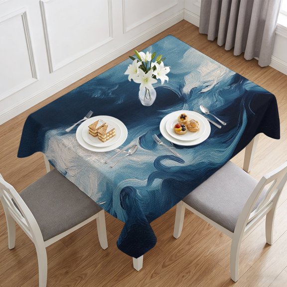 Navy Blue Ocean Waves Abstract Style Table Cloth 60x84in, Waterproof Rectangle Tablecloth Wipeable Tablecloths Natural Landscape Table Covers for Dining Tables Party Indoor Outdoor