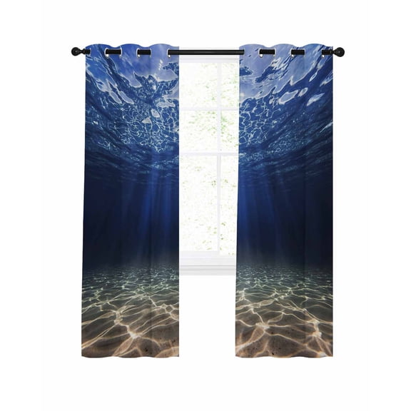 Navy Blue Ocean Waves Blackout Curtains 63 Inches Length, Summer Beach Coastal Abstract Window Treatment Thermal Insulated Drapes for Bedroom Living Room 2 Panels 84x63 Inches