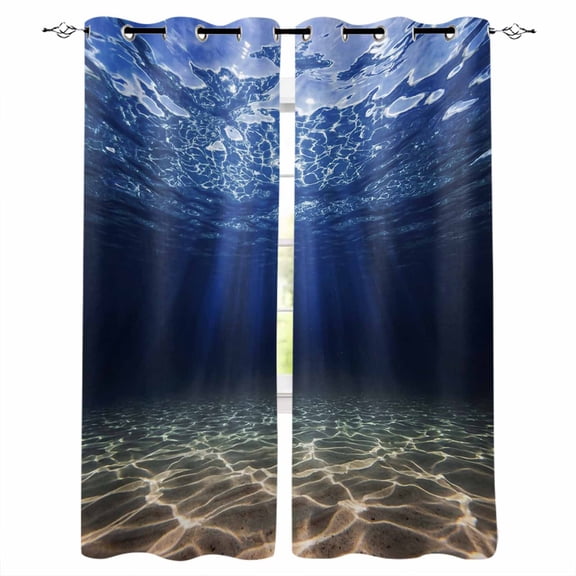 Navy Blue Ocean Waves Blackout Curtains for Bedroom Living Room Darkening Curtains 84 Inch Length 2 Panels Set Summer Beach Coastal Abstract Window Curtain Window Treatment Grommet Drapes 42"x84"