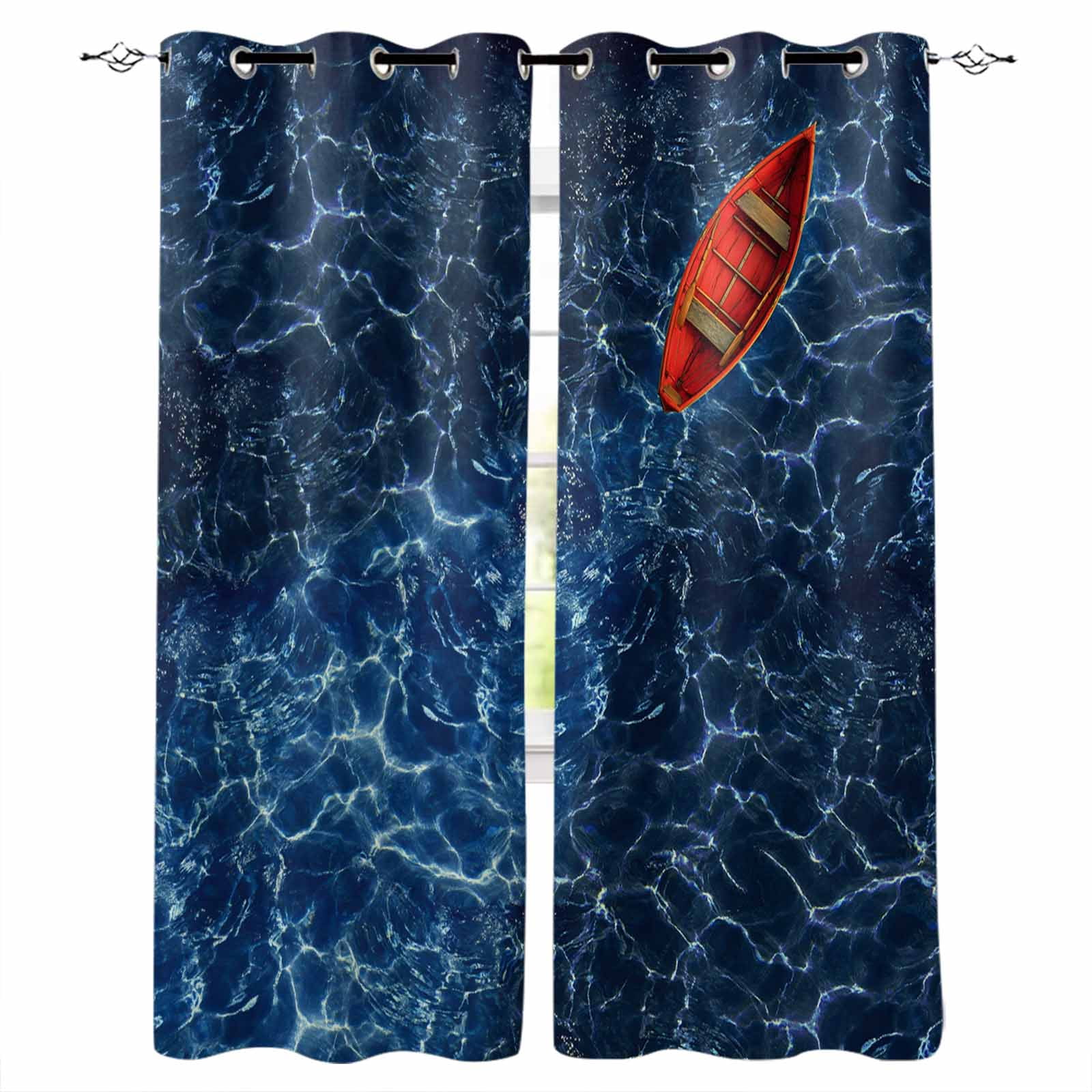Navy Blue Ocean Waves Blackout Curtains for Bedroom/Living Room, Red ...