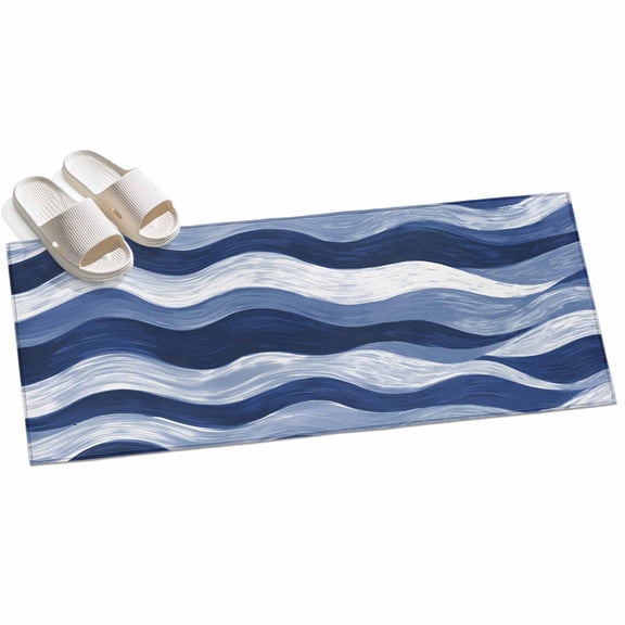 Navy Blue Ocean Waves Runner Rugs 2x6ft Abstract Modern Ombre Stripes Washable Rug, Non Slip Indoor Carpet Absorbent Floor Mat for Living Room Bedroom Dining Room
