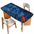 thumbnail image 1 of Navy Blue Ocean Waves Table Cloths for 5 Foot Rectangle Tables, Red Boat Coastal Patio Waterproof Elastic Fitted Tablecloths, Washable Rectangular Table Cover for Camping, 1 of 8