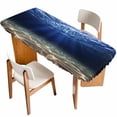 thumbnail image 1 of Navy Blue Ocean Waves Table Cloths for 8 Foot Rectangle Tables, Summer Beach Coastal Abstract Patio Waterproof Elastic Fitted Tablecloths, Washable Rectangular Table Cover for Camping, 1 of 8
