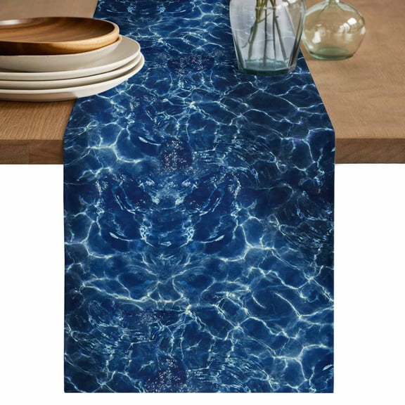 Navy Blue Ocean Waves Table Runner 36 Inches, Red Boat Coastal Bed Runner Dresser Scarves Tabletop for Indoor Outdoor Parties/Ceremony/Banquet, 13"x 36"