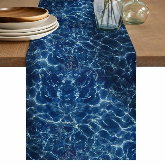 Navy Blue Ocean Waves Table Runner 72 Inches, Red Boat Coastal Bed Runner Dresser Scarves Tabletop for Indoor Outdoor Parties/Ceremony/Banquet, 18" x 72"