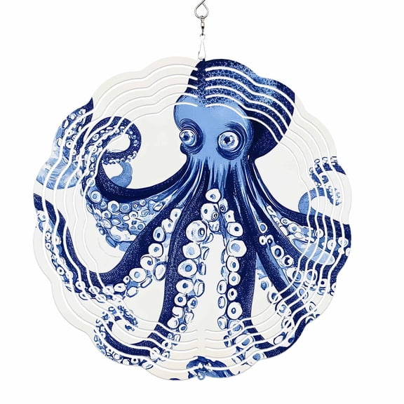 Navy Blue Octopus Coastal Wind Spinner for Yard and Garden,Nautical Summer Beach Ocean Hanging Wind Spinner Outdoor 3D Kinetic Wind Sculpture Spinners Indoor Outdoor Patio Décor Ornaments 8 Inch