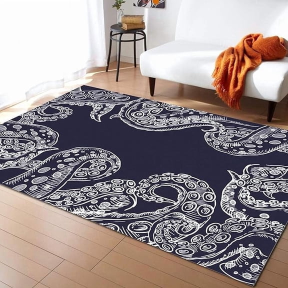 Navy Blue Octopus Tentacle Area Rug, Animal Octopus Living Room Rugs, Indoor Non-Slip Kids Rugs, Machine Washable Breathable Durable Carpet for Front Entrance Floor Decor 2 x 3ft