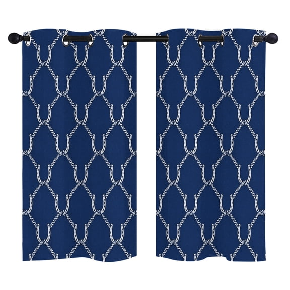 Navy Blue Ogee Curves Blackout Curtains 39 Inches Long, Vintage Minimalist Interlocking Lines Thermal Insulated Room Darkening Drapes with Grommets for Living Room 27.5"W x 39"L, 2 Panels