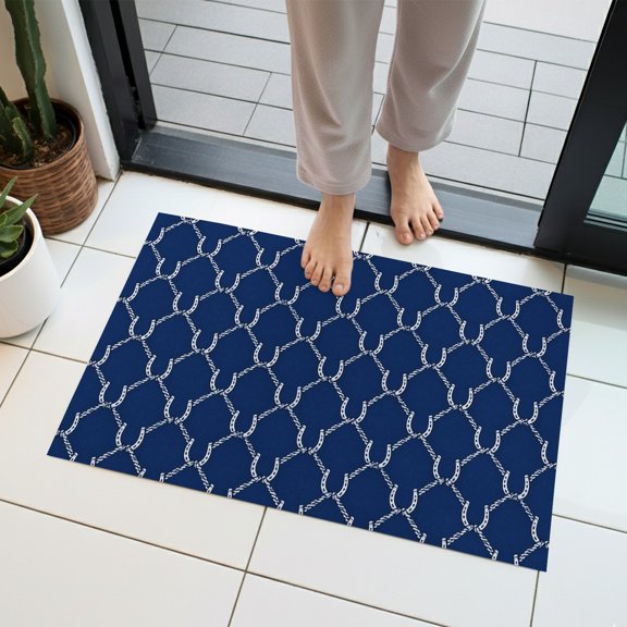 Navy Blue Ogee Curves Indoor Door Mat 16x24 Inch Vintage Minimalist Interlocking Lines Front Door Mat Non Slip Washable Entryway Rug Low Profile Dirt Trapper Doormat for Bathroom Kitchen Bedroom