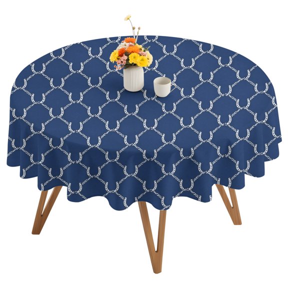Navy Blue Ogee Curves Round Tablecloth 54 inches Vintage Minimalist Interlocking Lines Waterproof Oil-Proof Table Cloth Round Table Cover for Holiday Party Picnic Dinner Decor Indoor and Outdoor Use