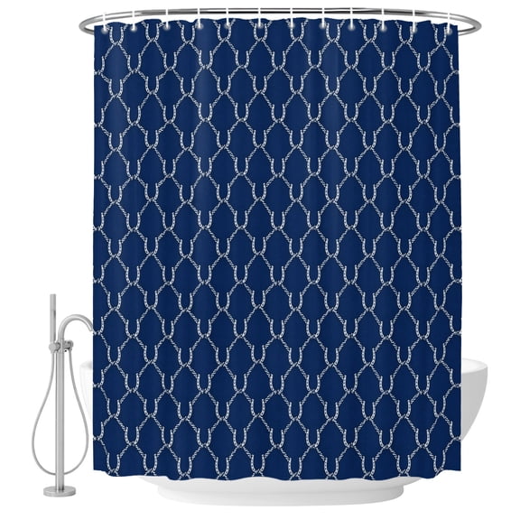 Navy Blue Ogee Curves Shower Curtain for Bathroom, Vintage Minimalist Interlocking Lines Waterproof Cloth Fabric Bathroom Accessories Set with 9 Rust Proof Plastic Hooks, 36"x72"