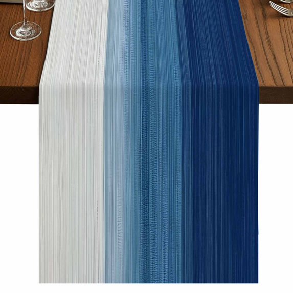 Navy Blue Ombre 72 Inch Table Runner, Modern Abstract Art Blue White Striped Farmhouse Dresser Scarf Cotton & Linen Tablerunner for Dining/Kitchen Island/Holiday Party Décor 13" x 72"