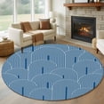 thumbnail image 1 of Navy Blue Ombre 8' Round Area Rug, Farmhouse Stripes Modern Abstract Art Washable Non-Slip Large Circle Rugs for Living Room Bedroom, Soft Low Pile Rug Carpet for Dining Room Kitchen Farmhouse, 1 of 9