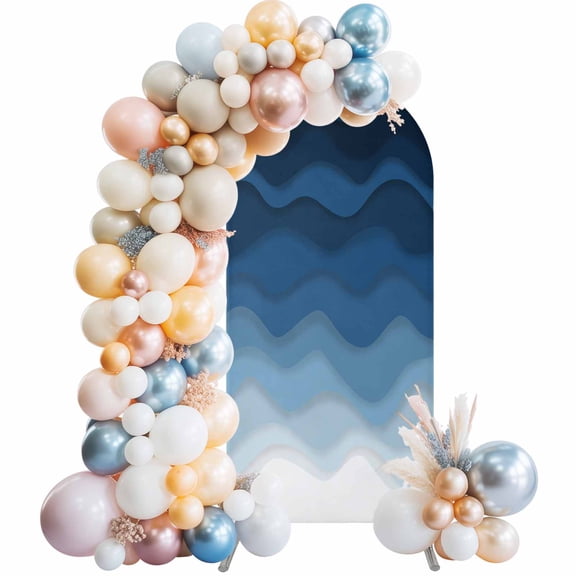 Navy Blue Ombre Arch Backdrop Cover, Spandex Fitted Wedding Arch Cover, Modern Moire Wave Gradient Round Top Stand Covers for Birthday Ceremony Bridal Shower Party Decor 5x2.1 Ft