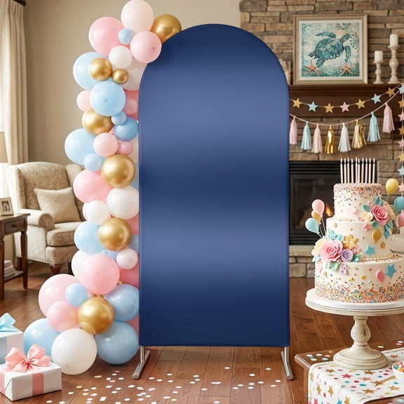 Navy Blue Ombre Arch Backdrop Covers 4 FT, Modern Gradient Solid Color Abstract Rustic Stretchy Fitted Arched Stand Covers Party Arch Stand Cover Photo Booth for Wedding Birthday Decor