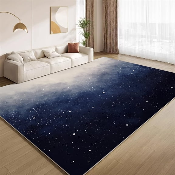 Navy Blue Ombre Area Rugs, Starry Night Galaxy Carpet, Washable Non Slip Low Pile Soft Rug for Living Room Bedroom Study Office Home Decor Mat 3ftx5ft