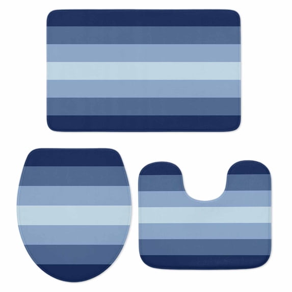 Navy Blue Ombre Bath Mat 3 Piece Bathroom Rug Set, Gradient Navy Blue Woods Farmhouse Non Slip Bath Rug Contour Mat and Toilet Lid Cover, Absorbent Shower Mats Soft Bath Rugs and Mats Sets