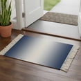 thumbnail image 1 of Navy Blue Ombre Bathroom Rug 2'x3', Blue White Gradient Modern Abstract Art Low Profile Front Entryway Rug with Tassels, Woven Cotton Washable Kitchen Mat Carpet for Foyer Bedroom Back Door Decor, 1 of 9