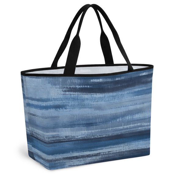 Navy Blue Ombre Beach Bag for Women, Large Breathable Mesh Beach Tote Bag, Vintage Shabby Blue Abstract Art Sandproof Lightweight Travel Bags for Vacation Picnic Swimming Pool 15.7"x15.7"x9.1"