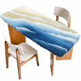 thumbnail image 1 of Navy Blue Ombre Beach Table Cloths for 8 Foot Rectangle Tables, Summer Ocean Coastal Gradient Waves Patio Waterproof Elastic Fitted Tablecloths, Washable Rectangular Table Cover for Camping, 1 of 8